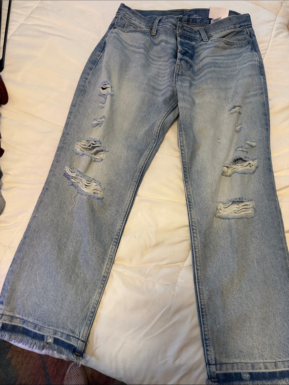 Old Navy Light Blue Distressed Straight-Leg Jeans